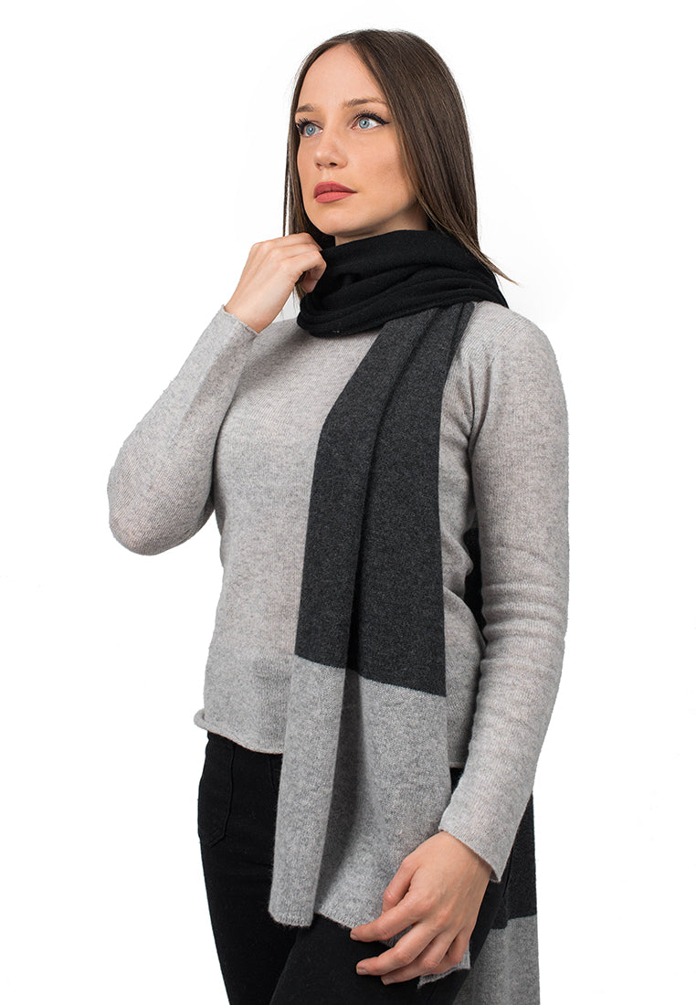 Black-Gray-Charcoal Women's Three-Color 100% Cashmere Scarf