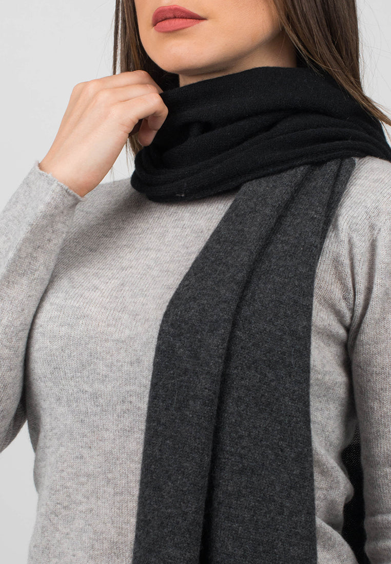 Black-Gray-Charcoal Women's Three-Color 100% Cashmere Scarf, view 3