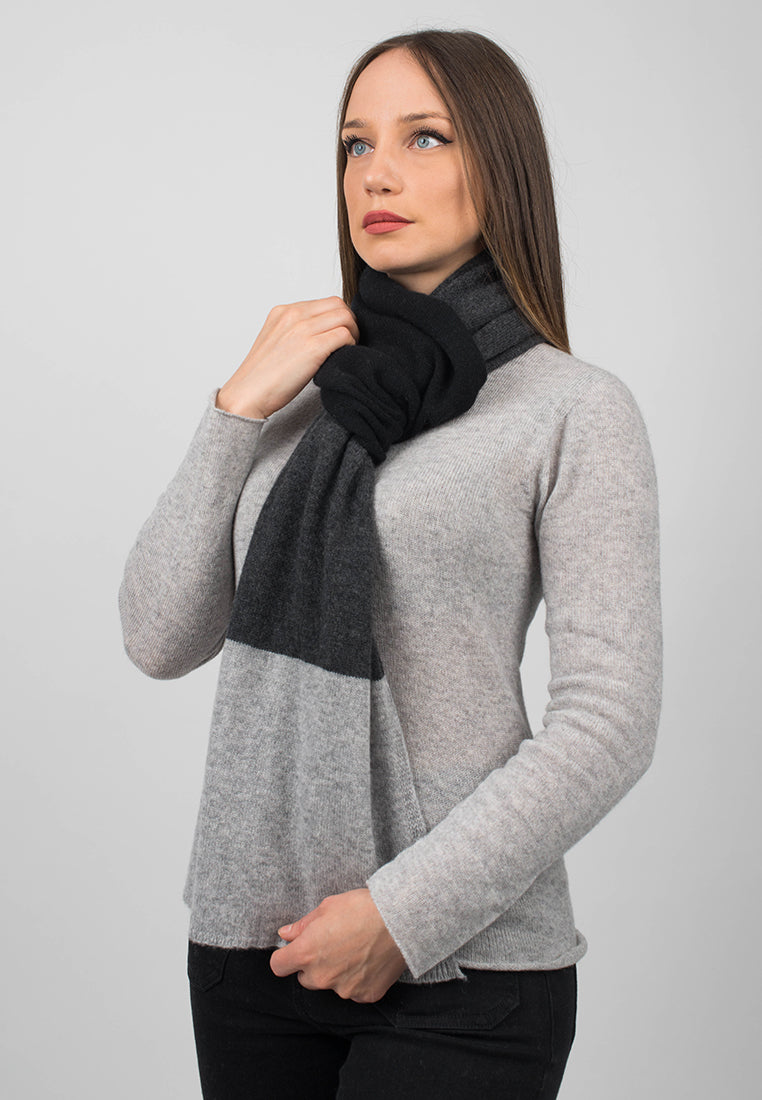 Black-Gray-Charcoal Women's Three-Color 100% Cashmere Scarf, view 4