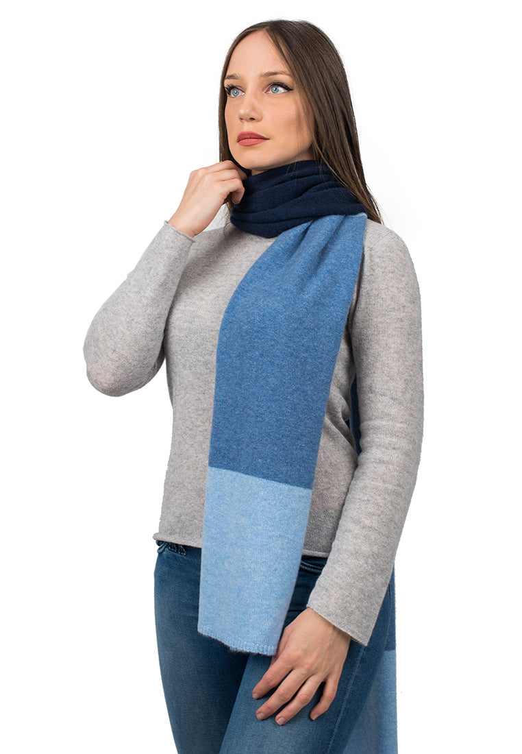 Blue-Sky-Light Blue Women's Three-Color 100% Cashmere Scarf