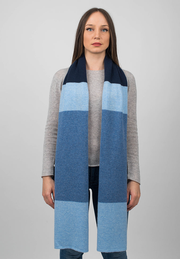 Blue-Sky-Light Blue Women's Three-Color 100% Cashmere Scarf, view 2