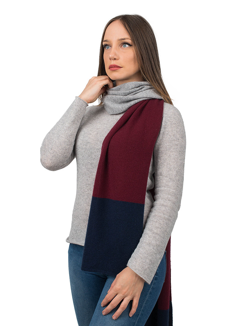 Blue-Burgundy-Gray Women's Three-Color 100% Cashmere Scarf