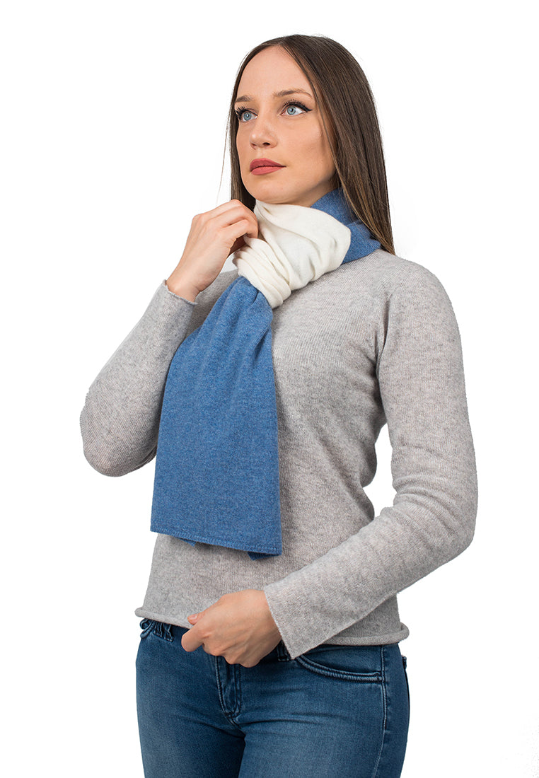 Cream-Light Blue Women's Two-Tone 100% Cashmere Scarf