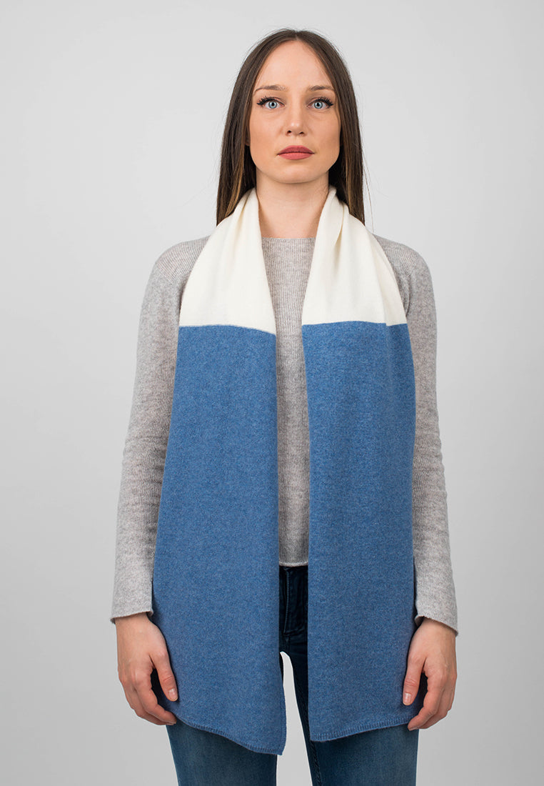 Cream-Light Blue Women's Two-Tone 100% Cashmere Scarf, view 2