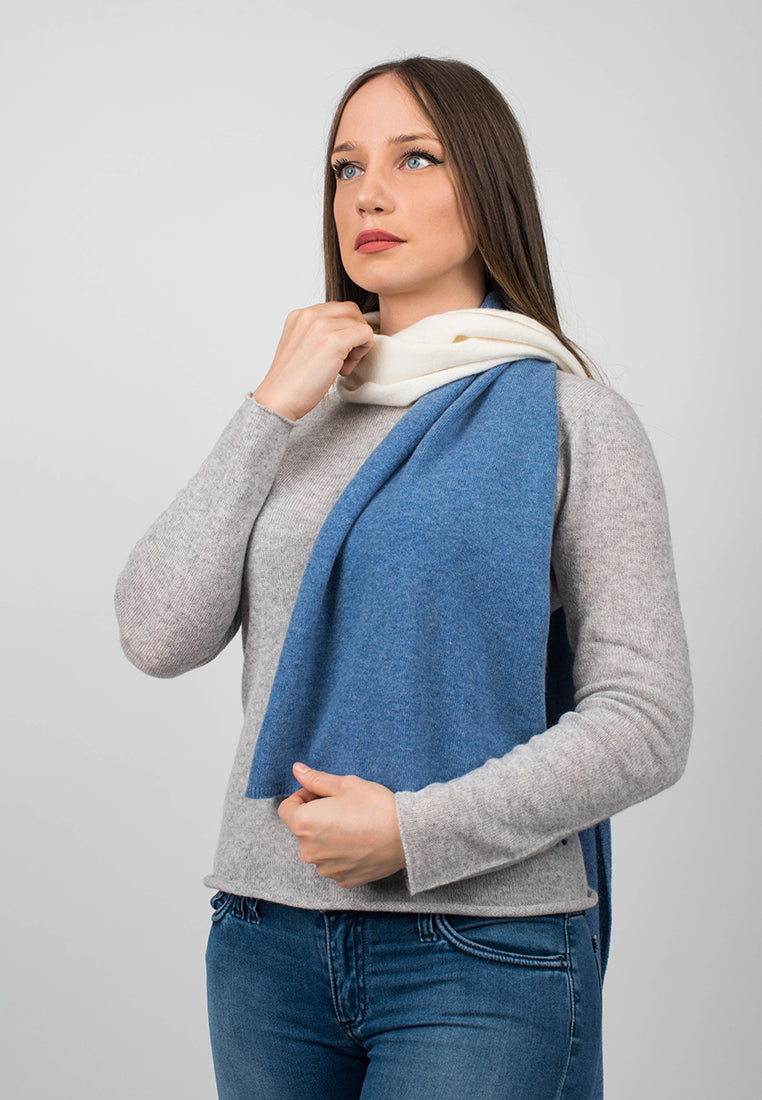 Cream-Light Blue Women's Two-Tone 100% Cashmere Scarf, view 3