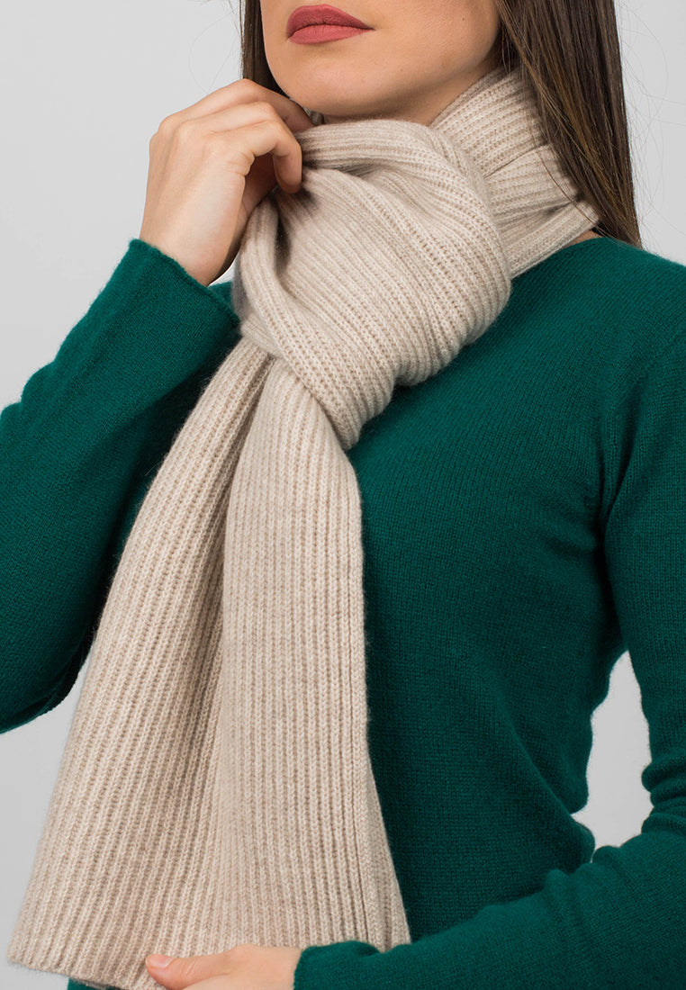 Beige Women's Fisherman's Rib 100% Cashmere Scarf, view 3