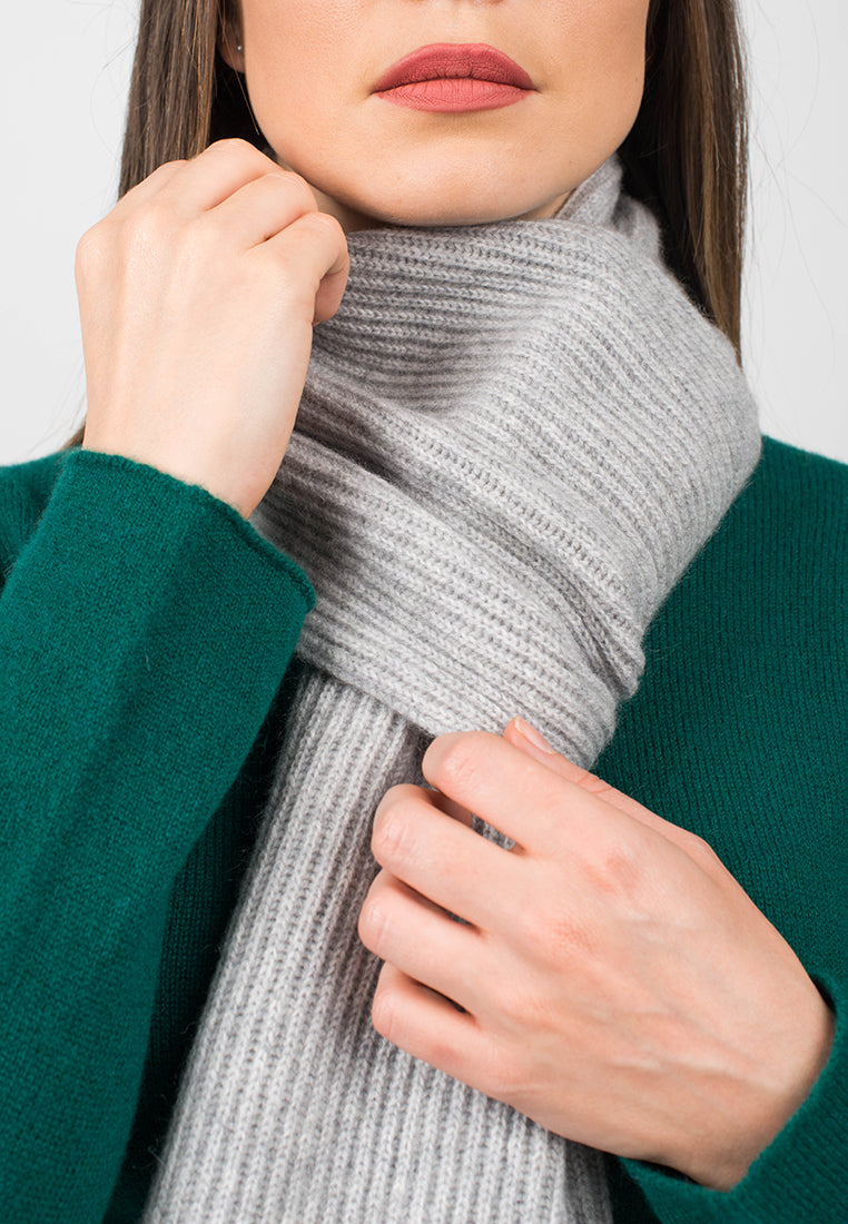 Gray Women's Fisherman's Rib 100% Cashmere Scarf, view 4