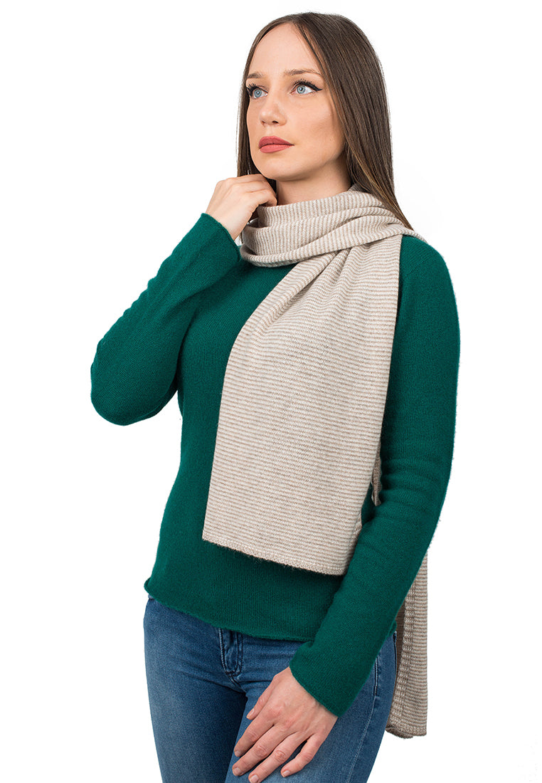 Mink-Beige-Cream Women's Striped 100% Cashmere Scarf
