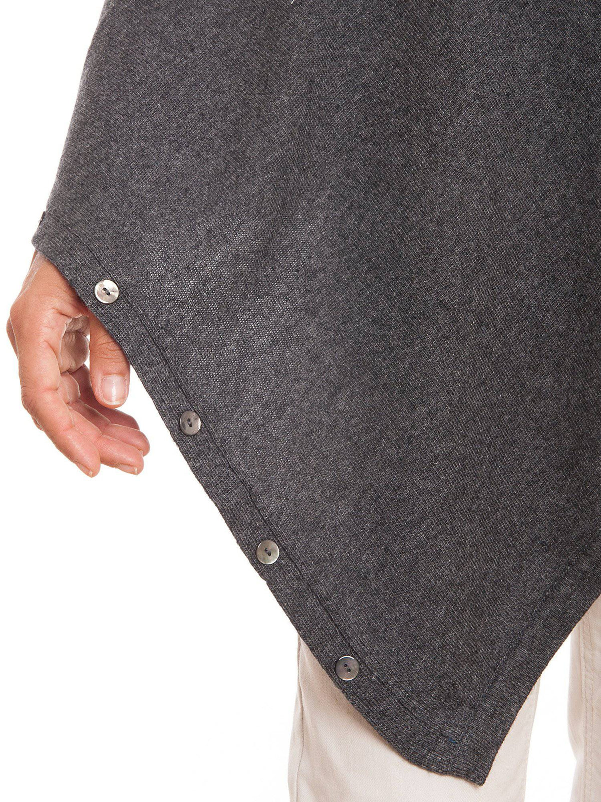 Charcoal Cashmere Blend Poncho With Buttons, view 4