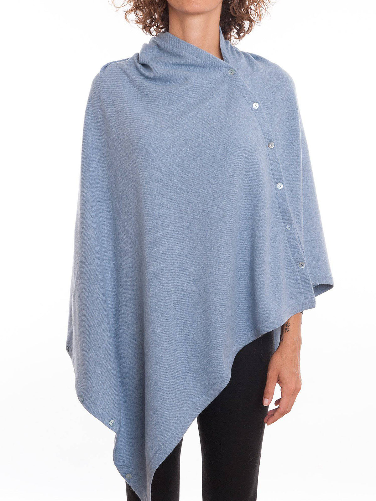 Sky Cashmere Blend Poncho With Buttons