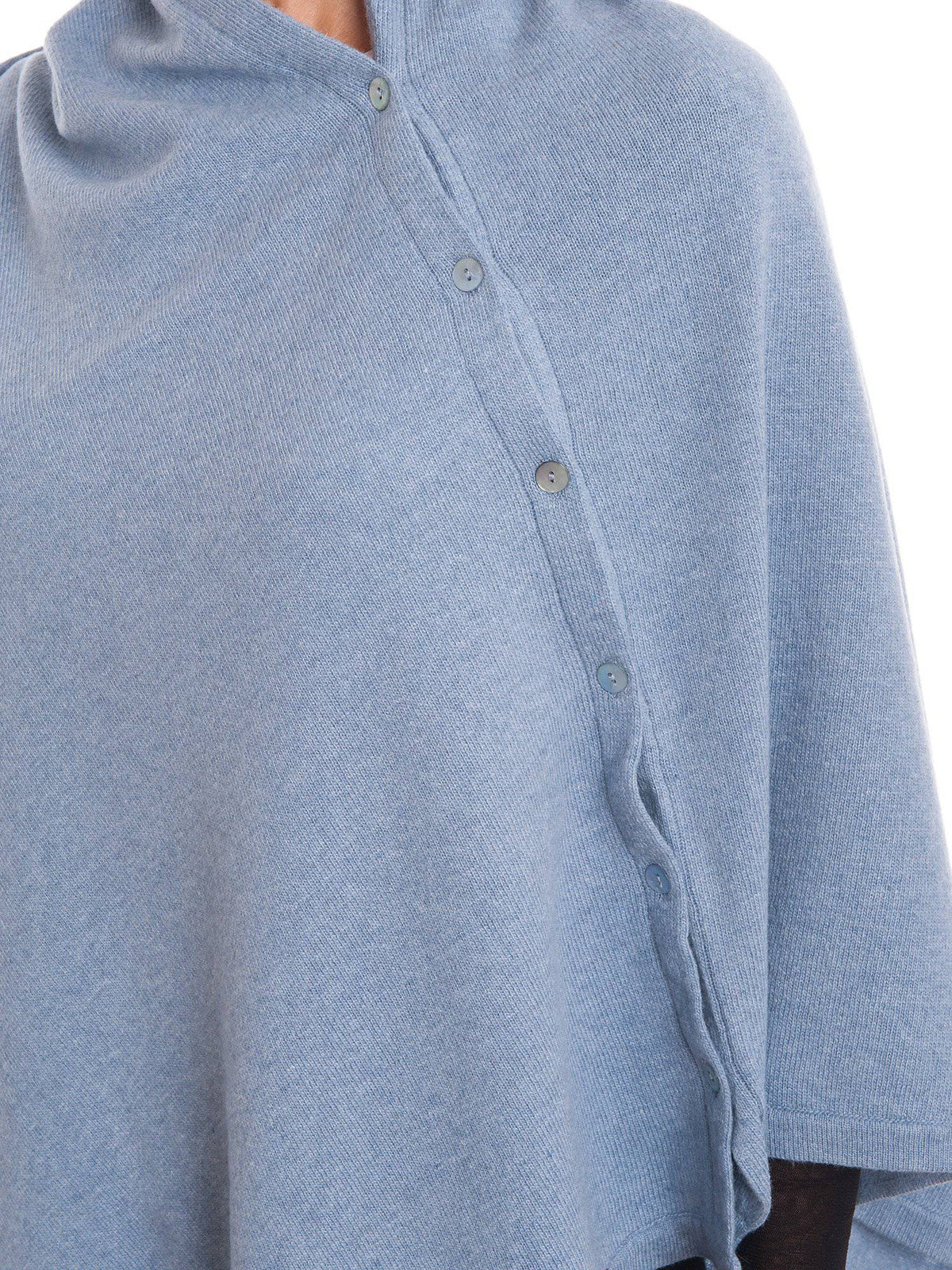 Sky Cashmere Blend Poncho With Buttons, view 4