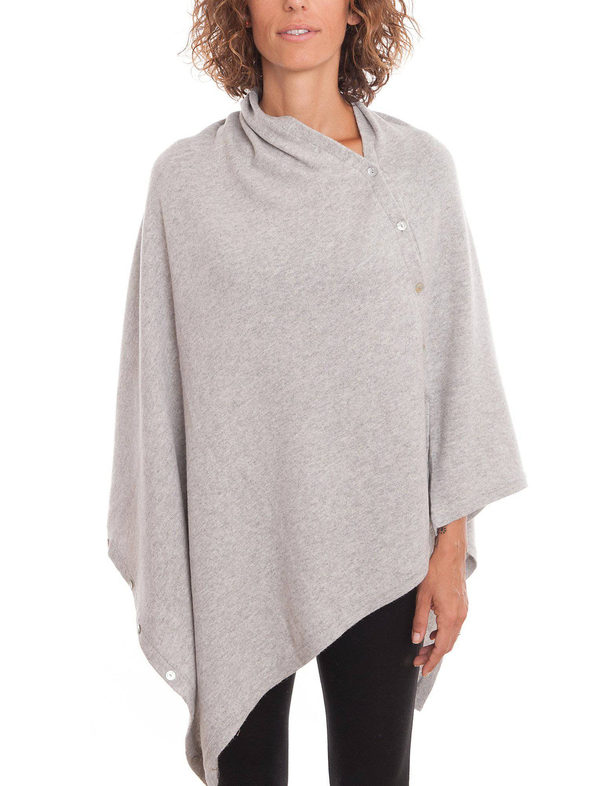 Gray Cashmere Blend Poncho With Buttons
