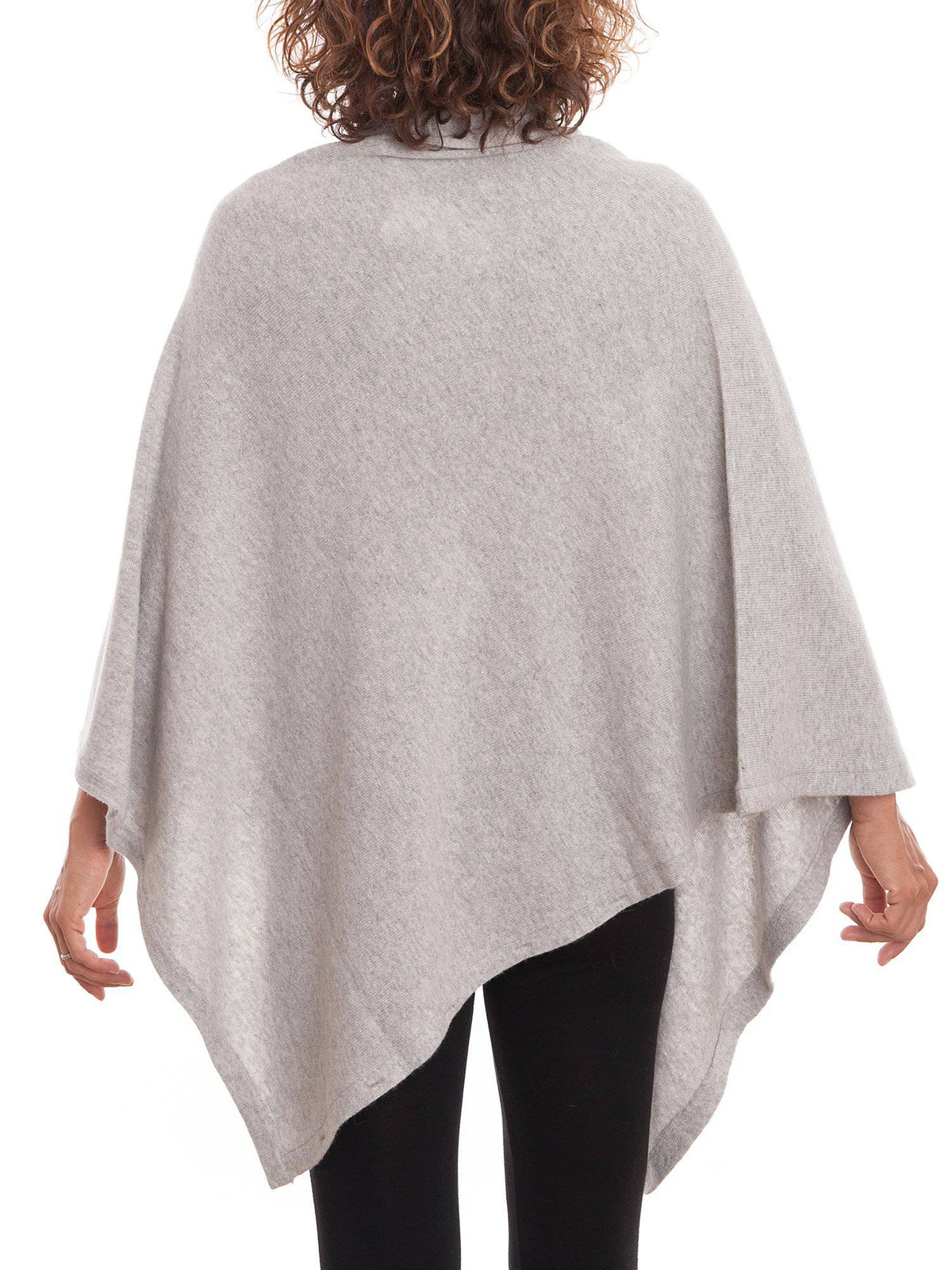 Gray Cashmere Blend Poncho With Buttons, view 3