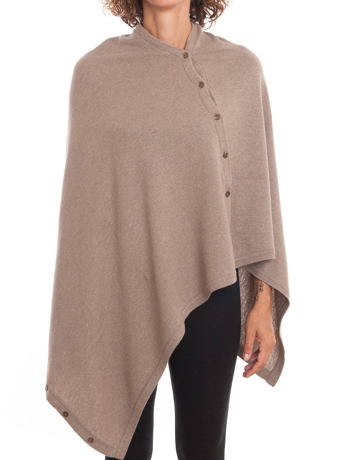 Mink Cashmere Blend Poncho With Buttons
