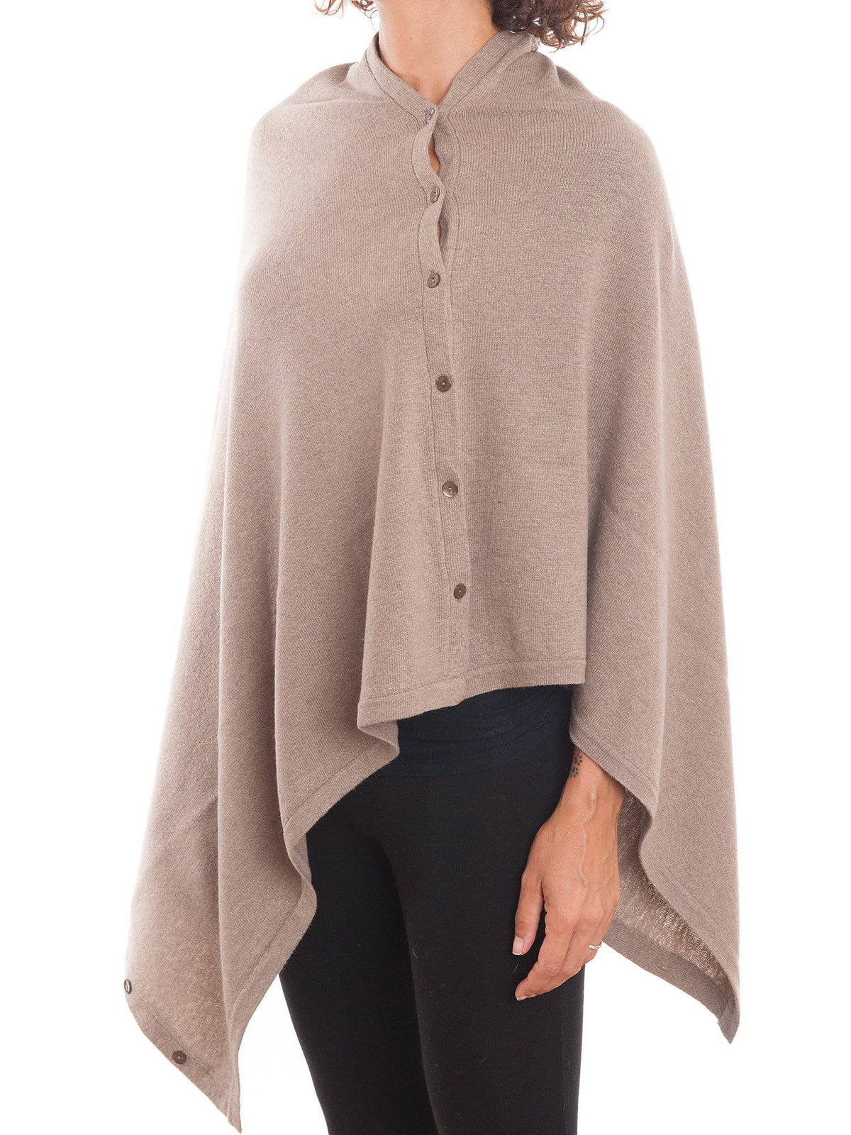 Mink Cashmere Blend Poncho With Buttons, view 3