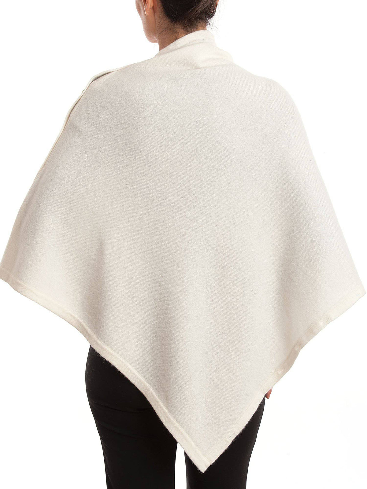 Cream Cashmere Blend Poncho With Buttons, view 4