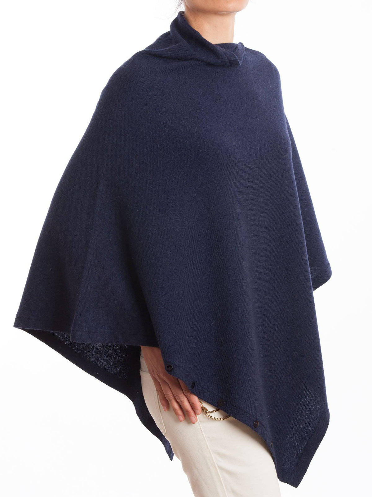 Cream Cashmere Blend Poncho With Buttons, view 5