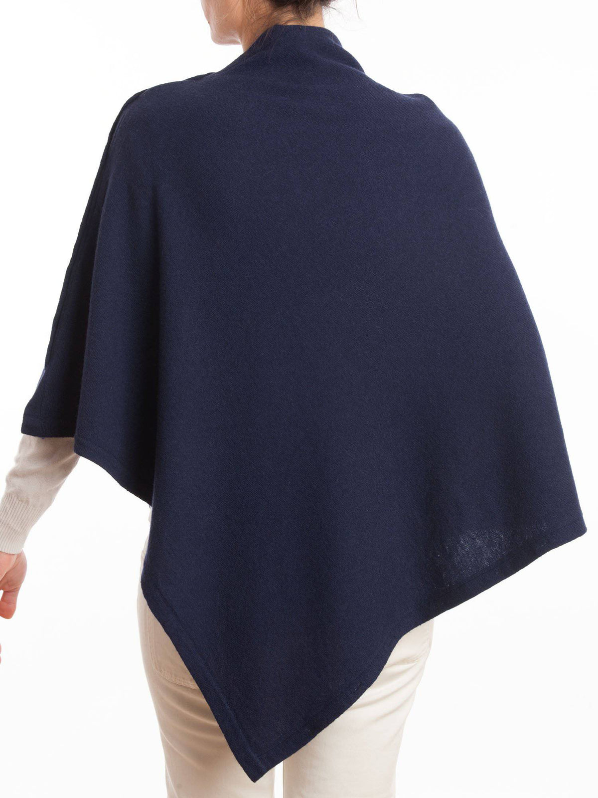 Blue Cashmere Blend Poncho With Buttons, view 3