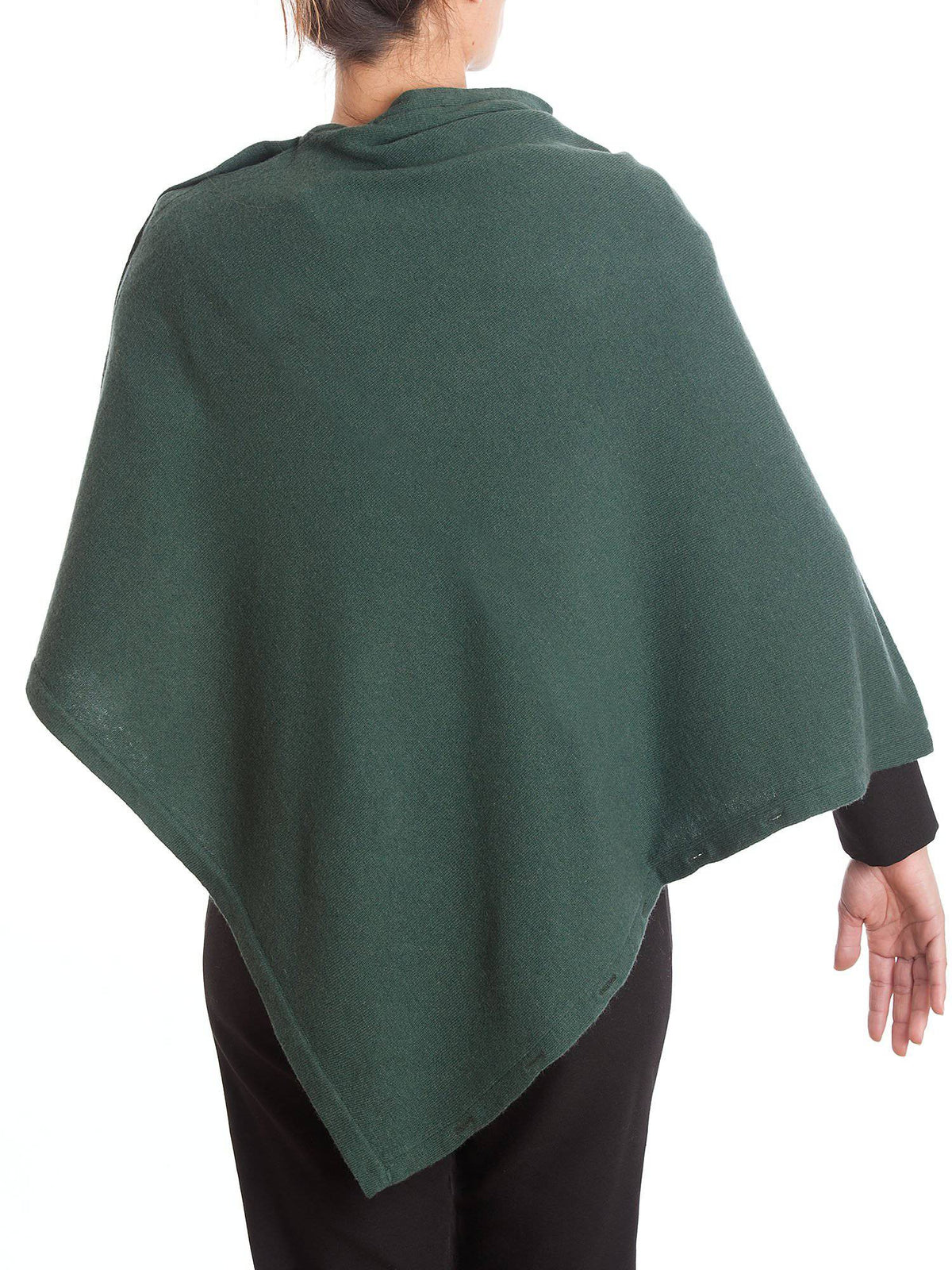 Green Cashmere Blend Poncho With Buttons, view 3