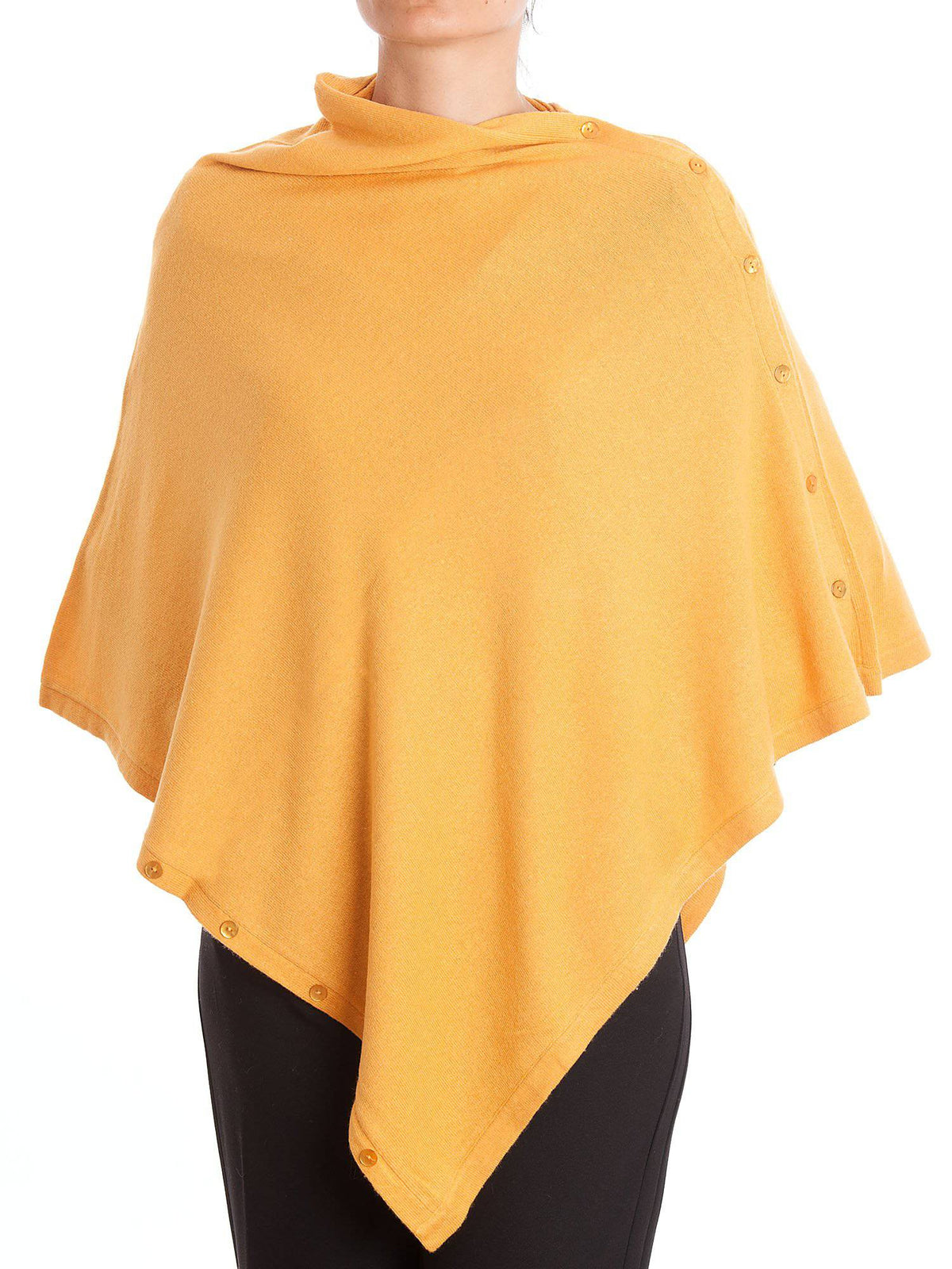 Yellow Cashmere Blend Poncho With Buttons
