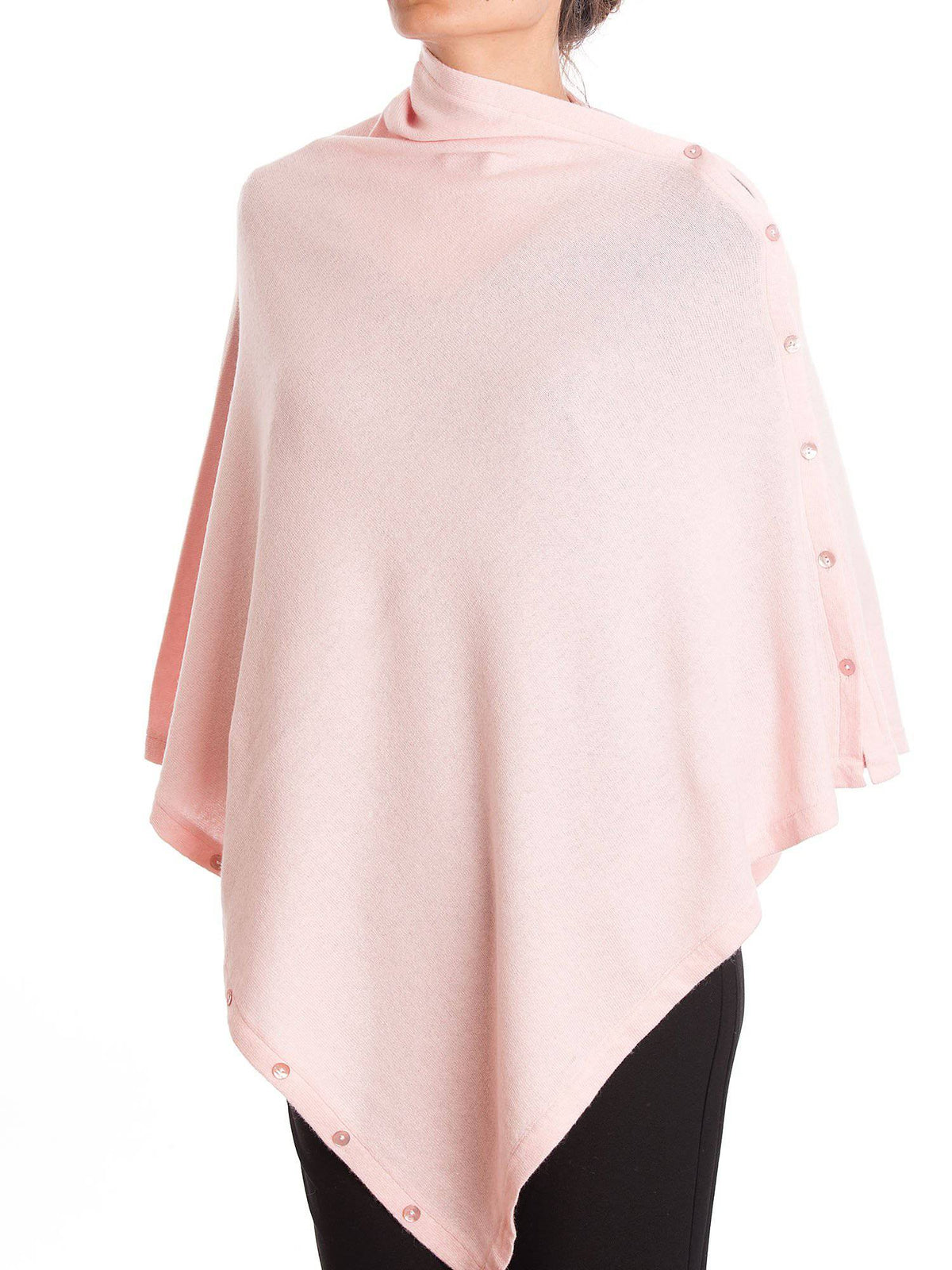 Pink Cashmere Blend Poncho With Buttons