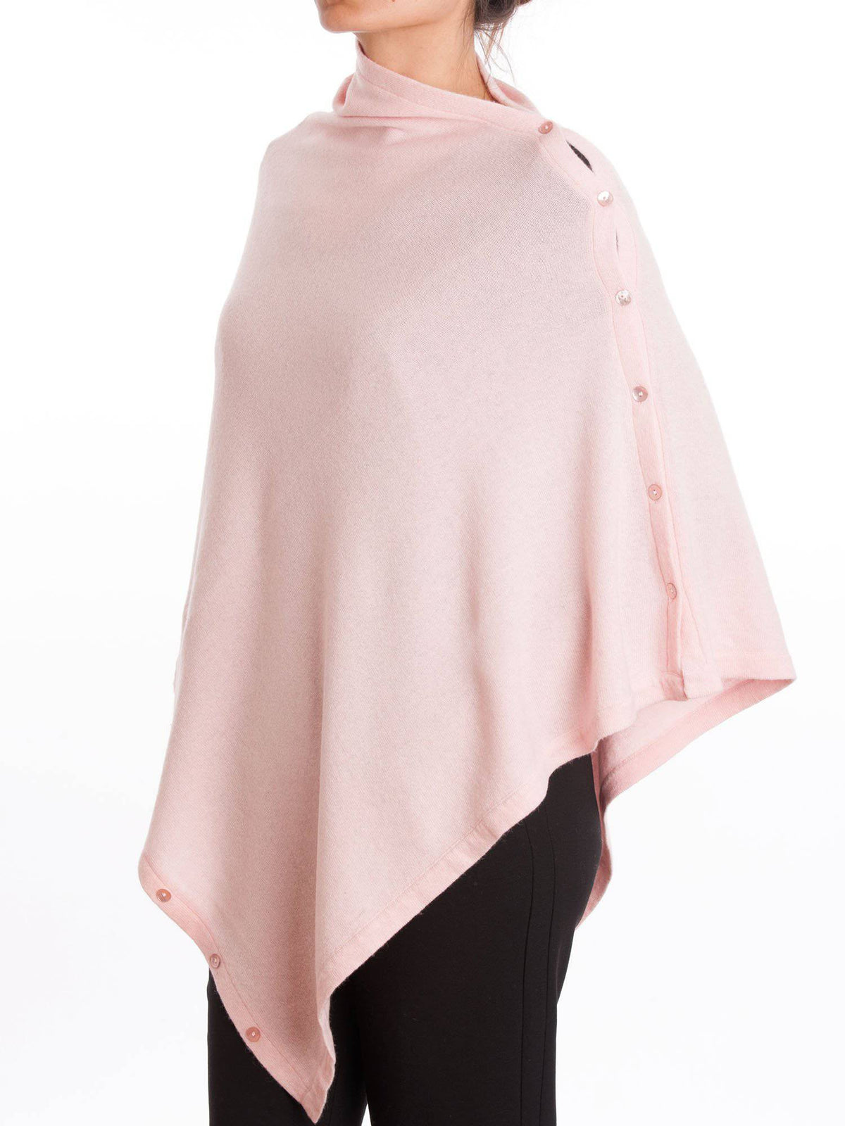 Pink Cashmere Blend Poncho With Buttons, view 2