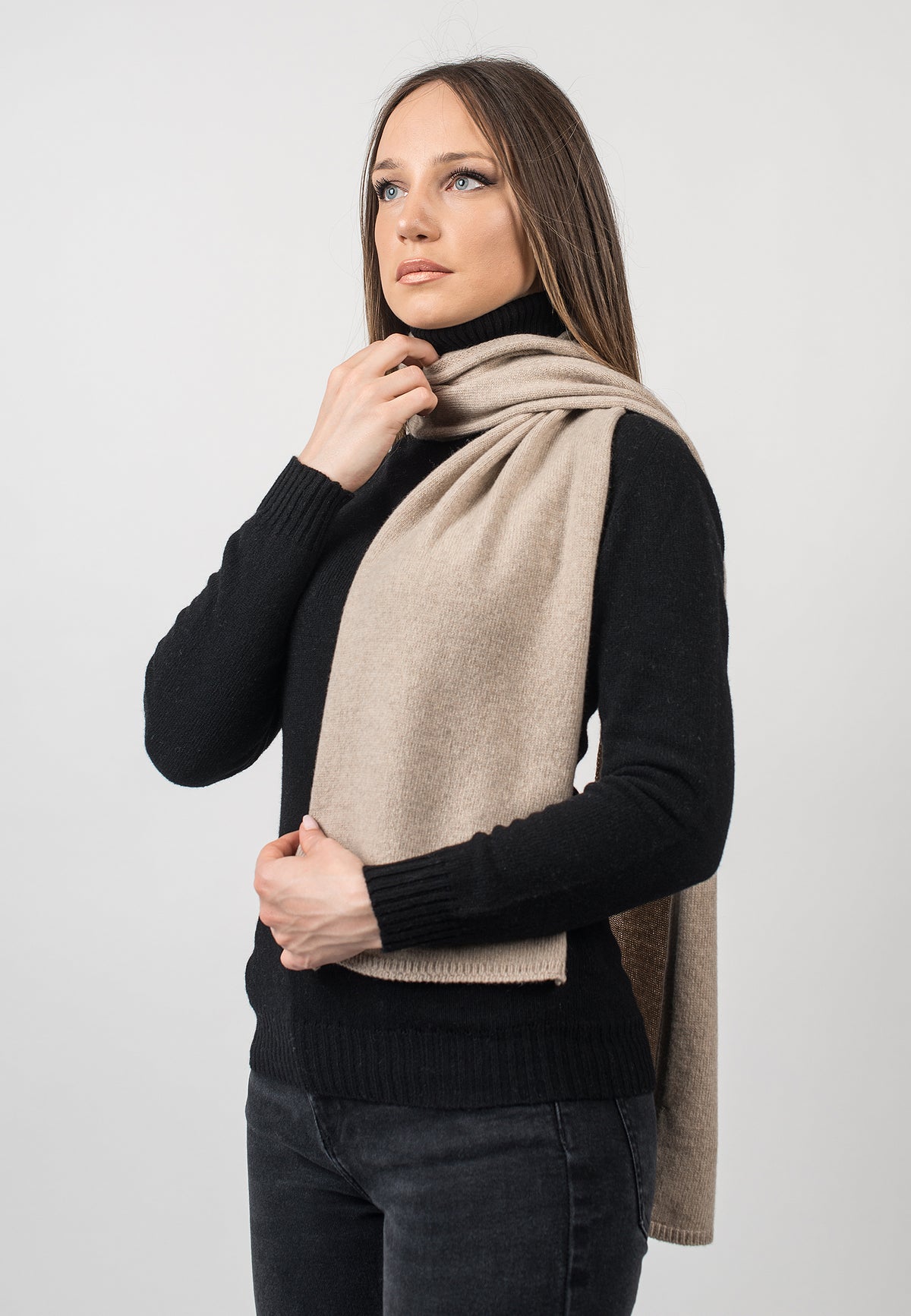 Beige Women's Recycled Cashmere Blend Scarf, view 3