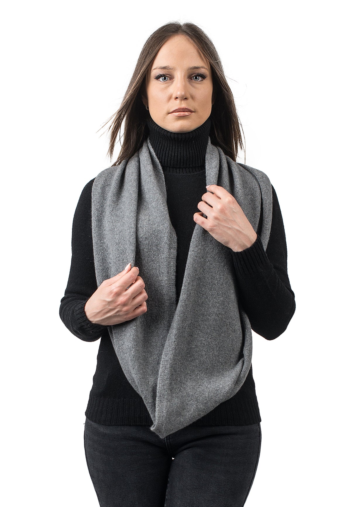 Gray Recycled Cashmere Blend Infinity Scarf