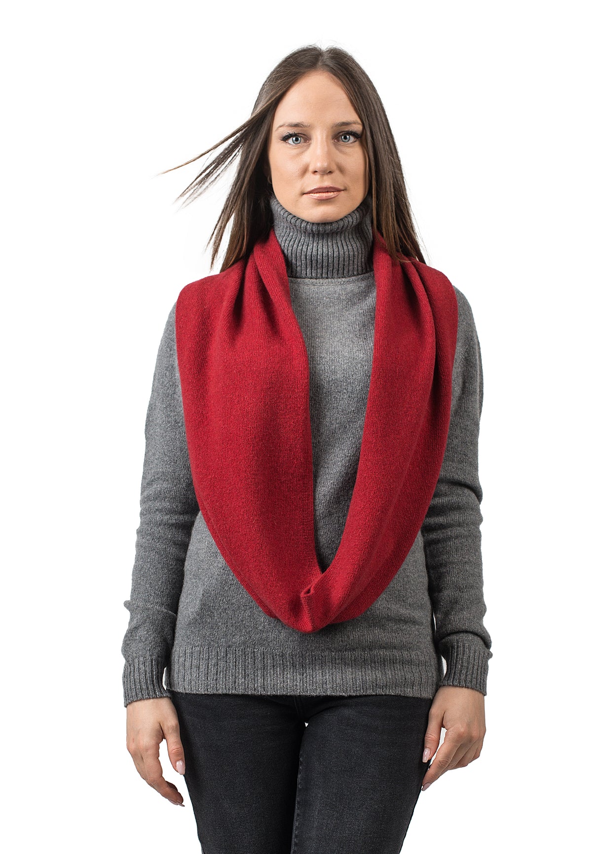Red Recycled Cashmere Blend Infinity Scarf