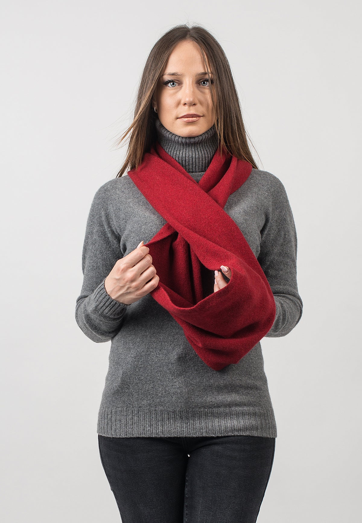 Red Recycled Cashmere Blend Infinity Scarf, view 2