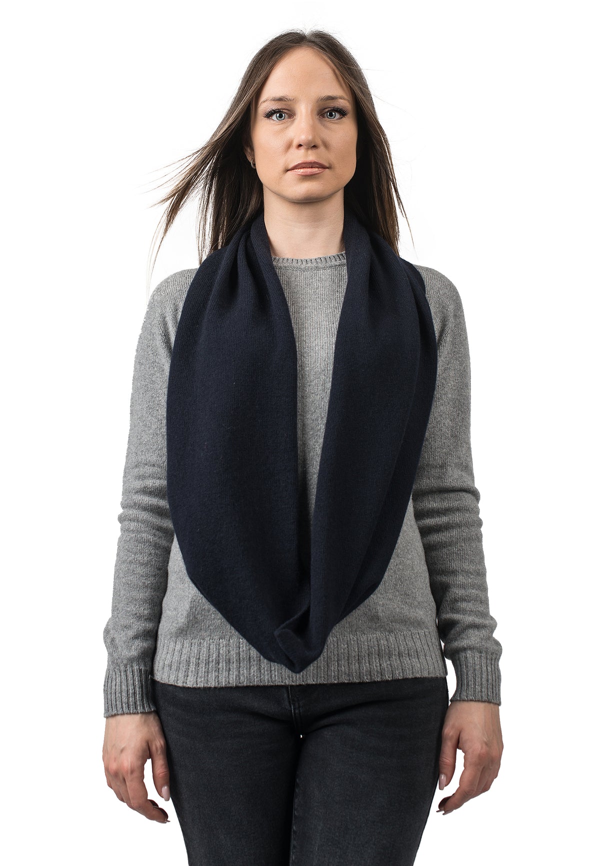 Blue Recycled Cashmere Blend Infinity Scarf