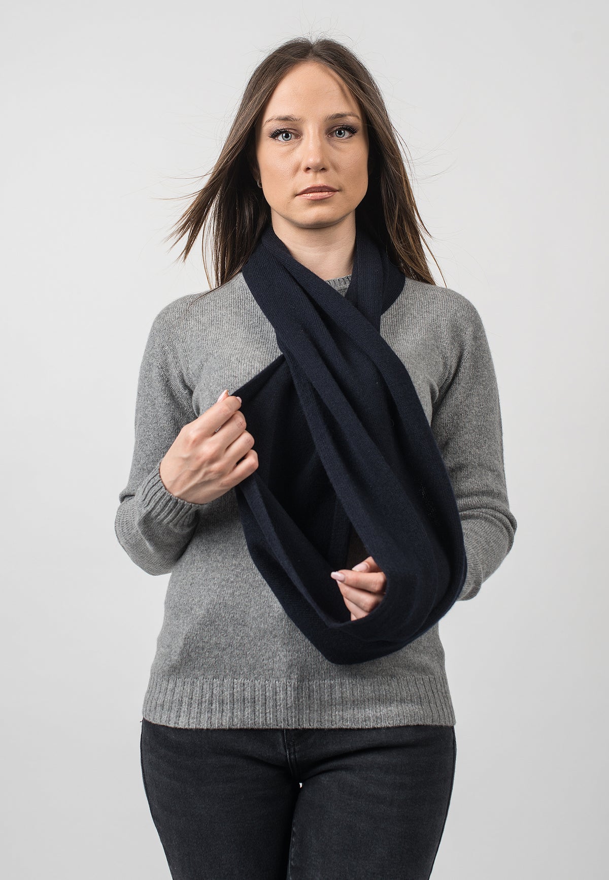 Blue Recycled Cashmere Blend Infinity Scarf, view 2