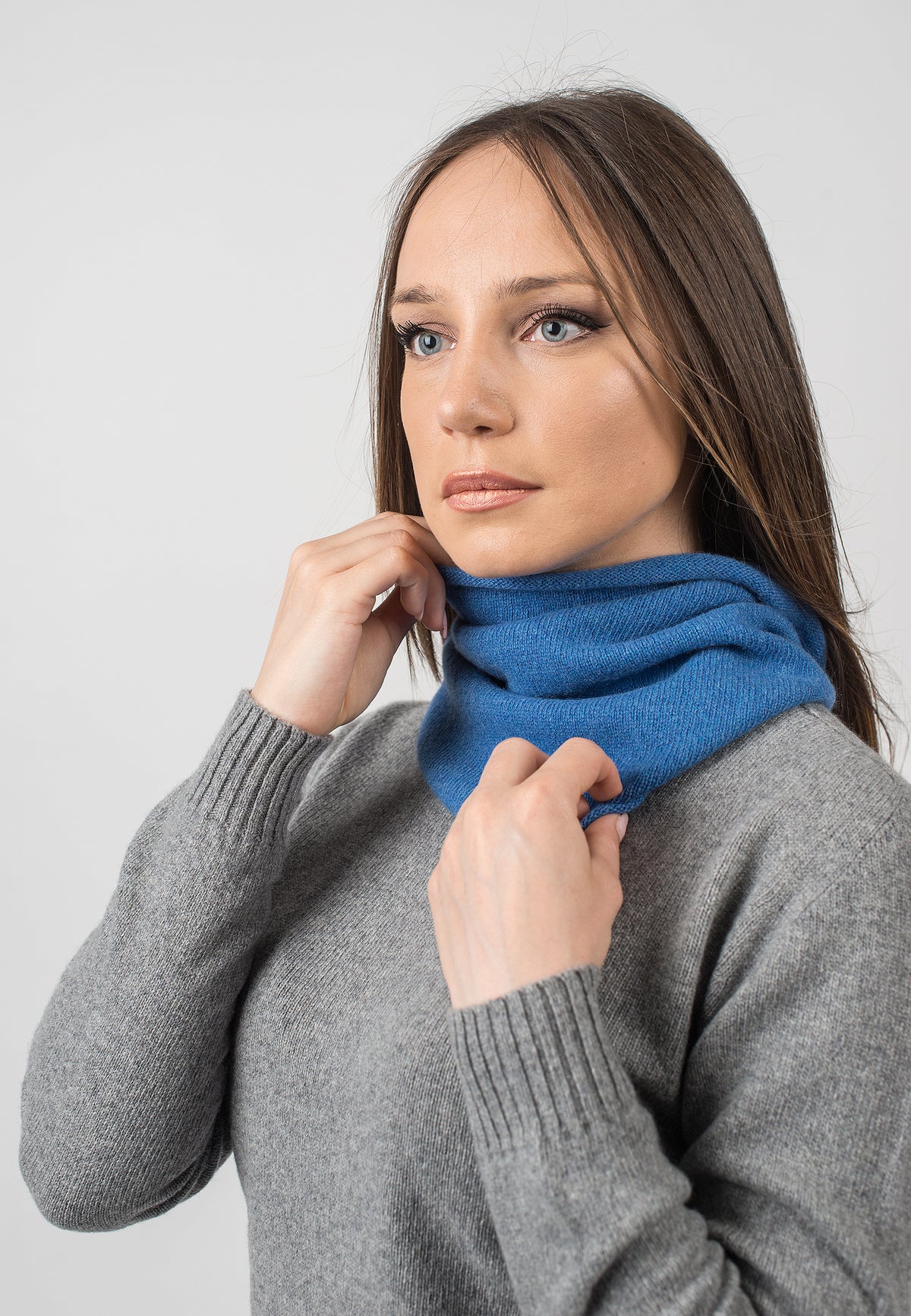 Light Blue Recycled Cashmere Blend Neck Warmer, view 2