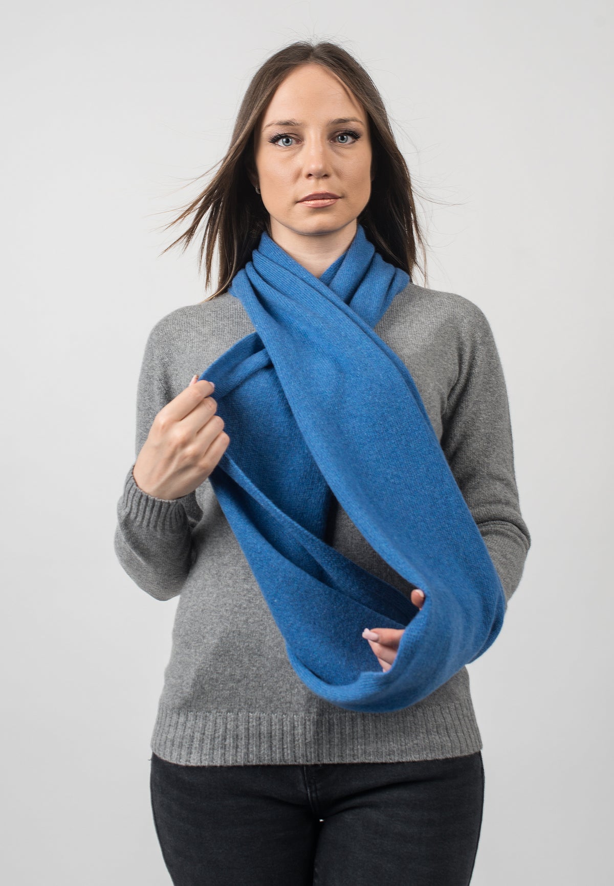 Light Blue Recycled Cashmere Blend Infinity Scarf, view 2