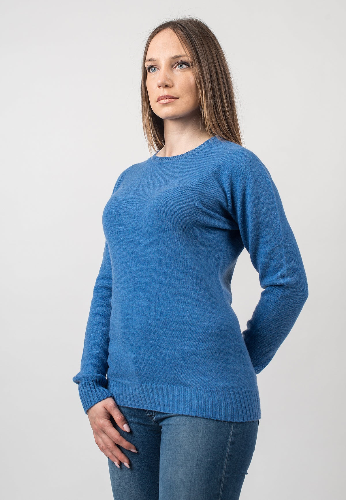 Light Blue Women's Recycled Cashmere Blend Crewneck, view 2