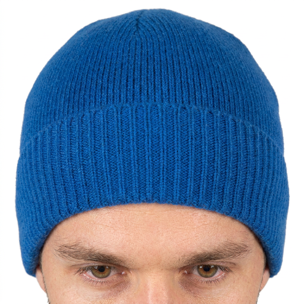 Men's Plain-Knit 100% Cashmere Beanie, electric blue | Dalle Piane Cashmere