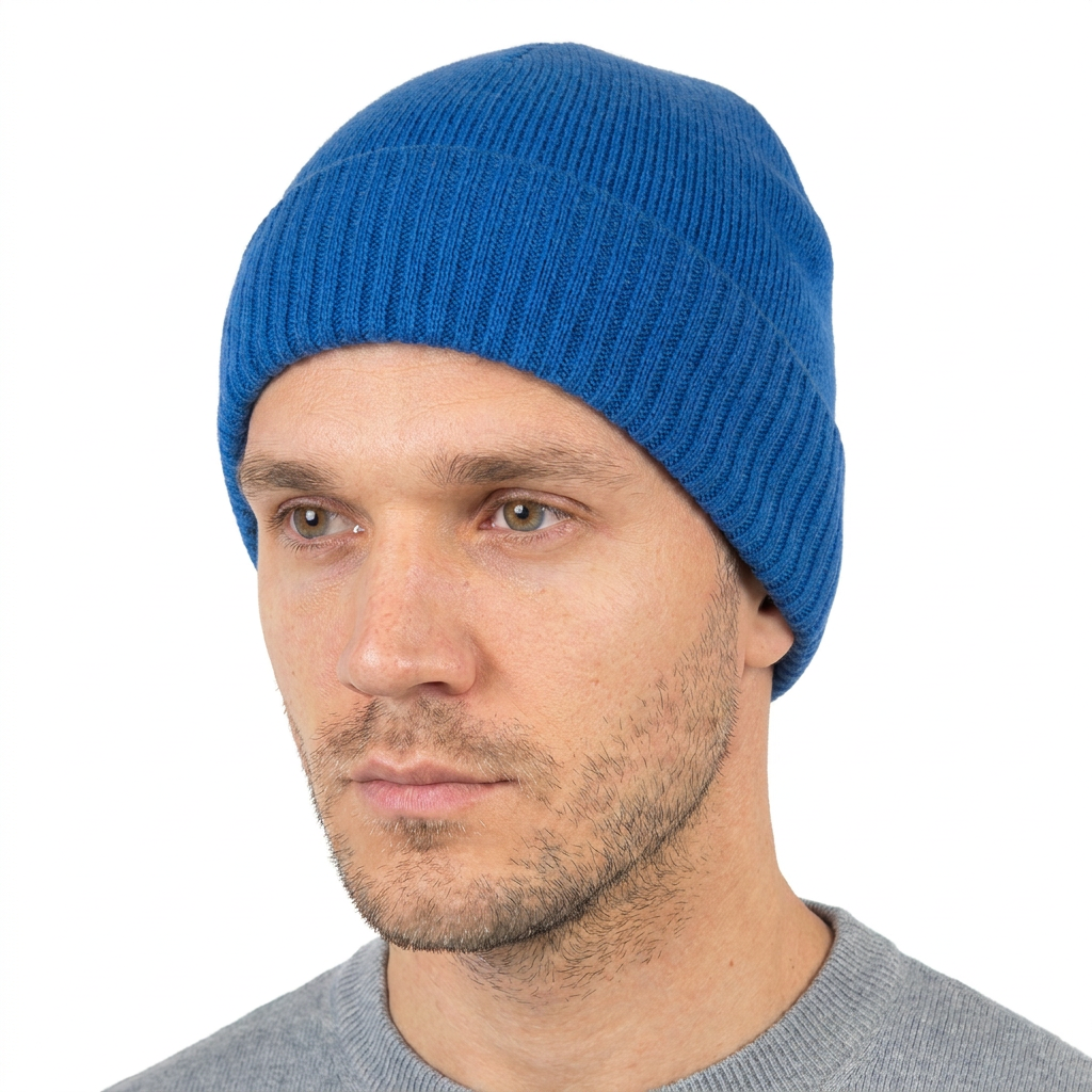 Men's Plain-Knit 100% Cashmere Beanie, electric blue | Dalle Piane Cashmere