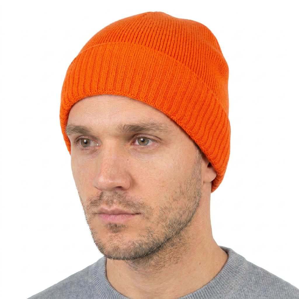 Men's Plain-Knit 100% Cashmere Beanie, orange | Dalle Piane Cashmere