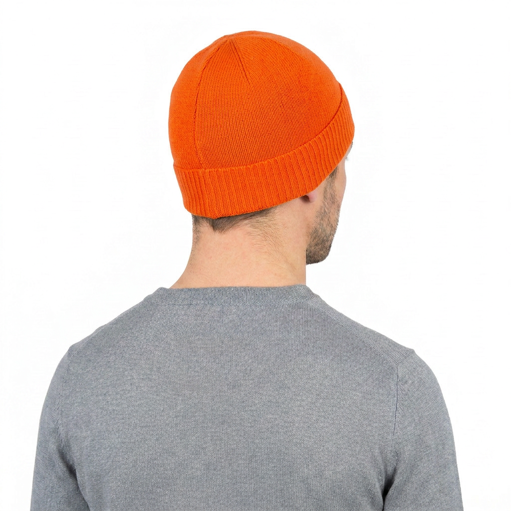 Men's Plain-Knit 100% Cashmere Beanie, orange | Dalle Piane Cashmere