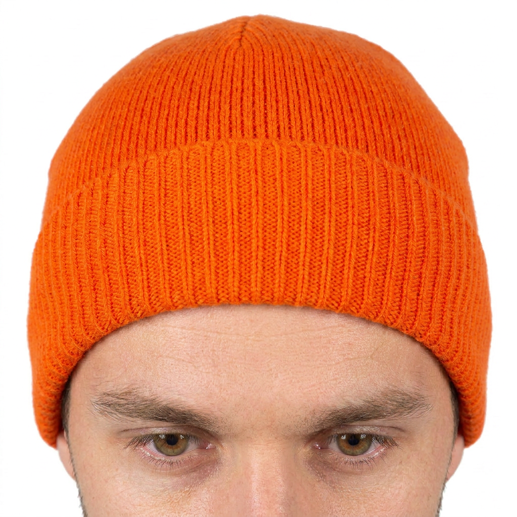 Men's Plain-Knit 100% Cashmere Beanie, orange | Dalle Piane Cashmere