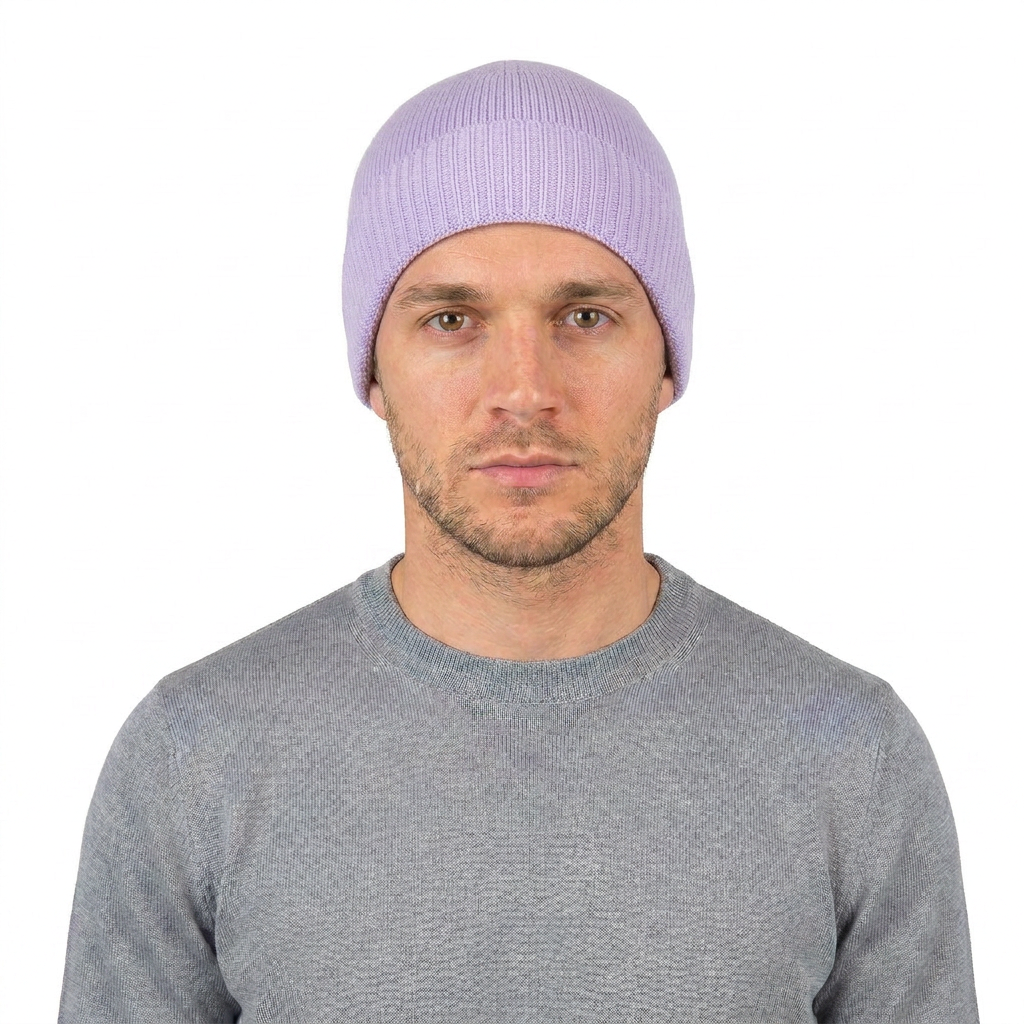 Men's Plain-Knit 100% Cashmere Beanie, lilac | Dalle Piane Cashmere