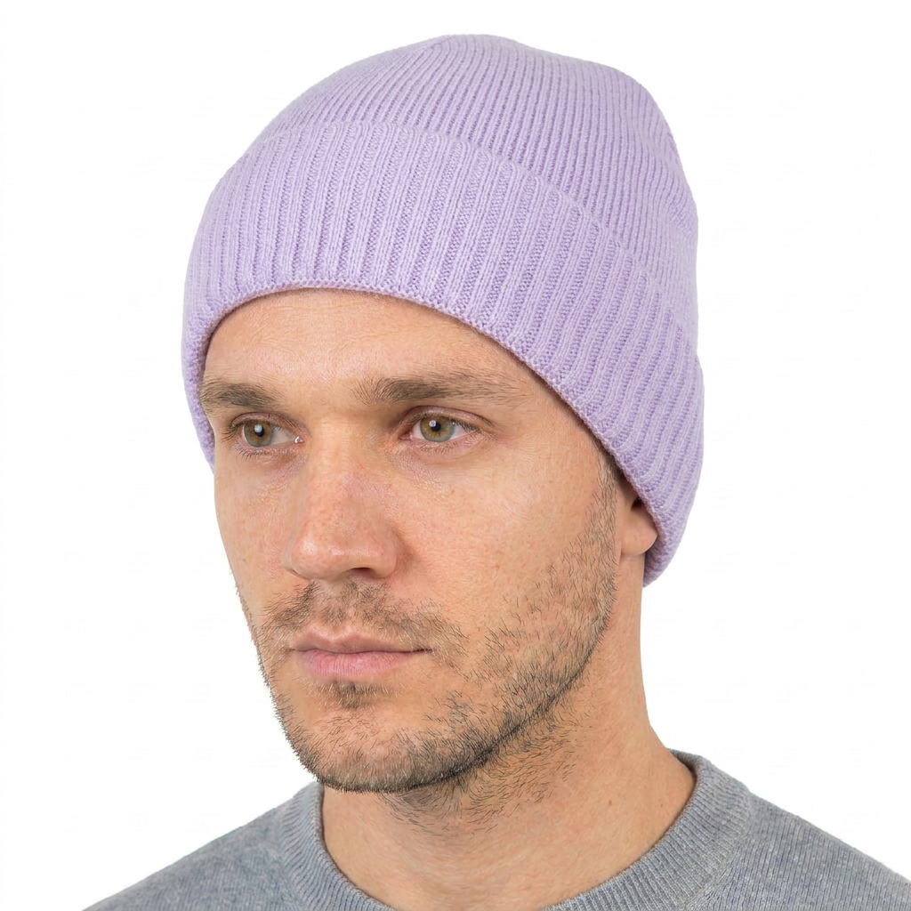 Men's Plain-Knit 100% Cashmere Beanie, lilac | Dalle Piane Cashmere