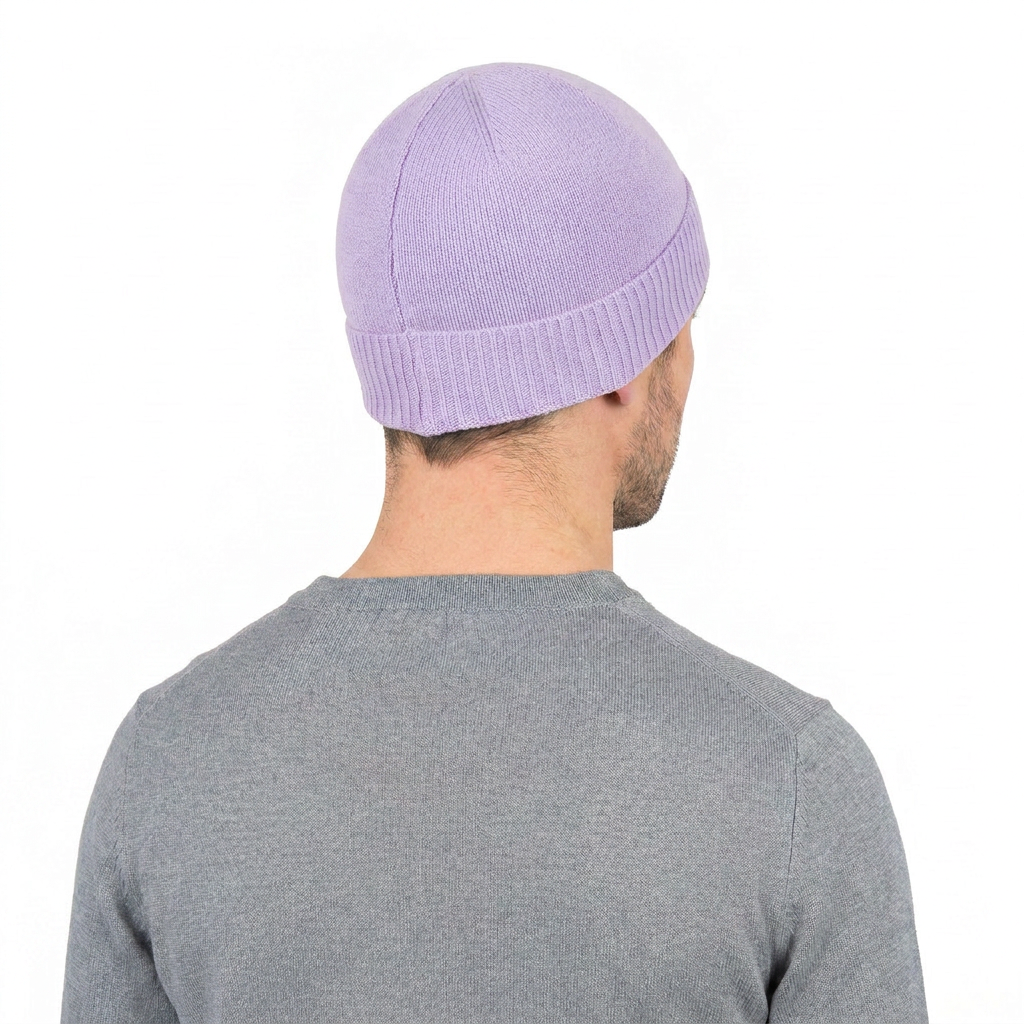 Men's Plain-Knit 100% Cashmere Beanie, lilac | Dalle Piane Cashmere