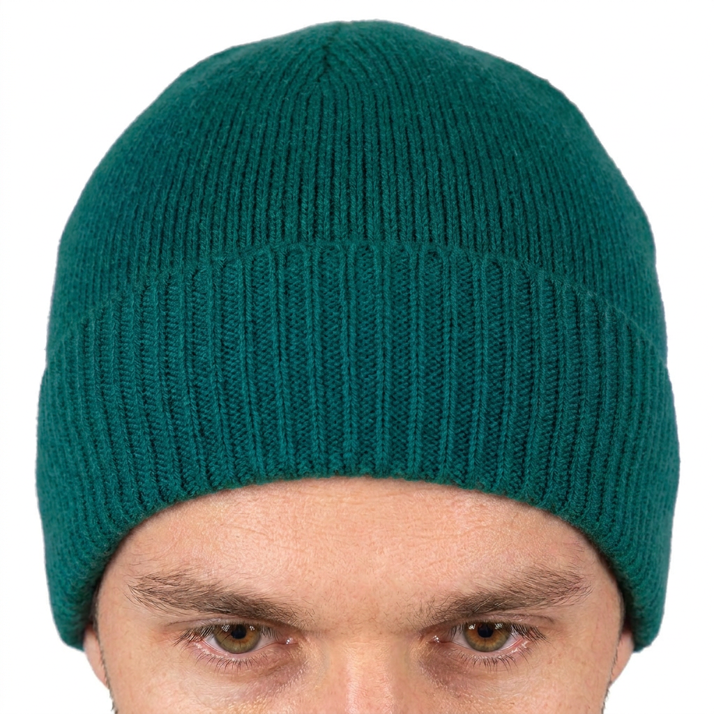 Men's Plain-Knit 100% Cashmere Beanie, green | Dalle Piane Cashmere
