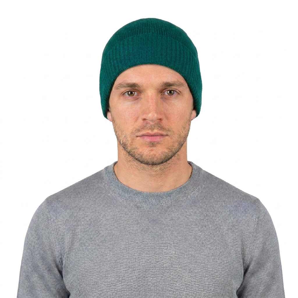 Men's Plain-Knit 100% Cashmere Beanie, green | Dalle Piane Cashmere