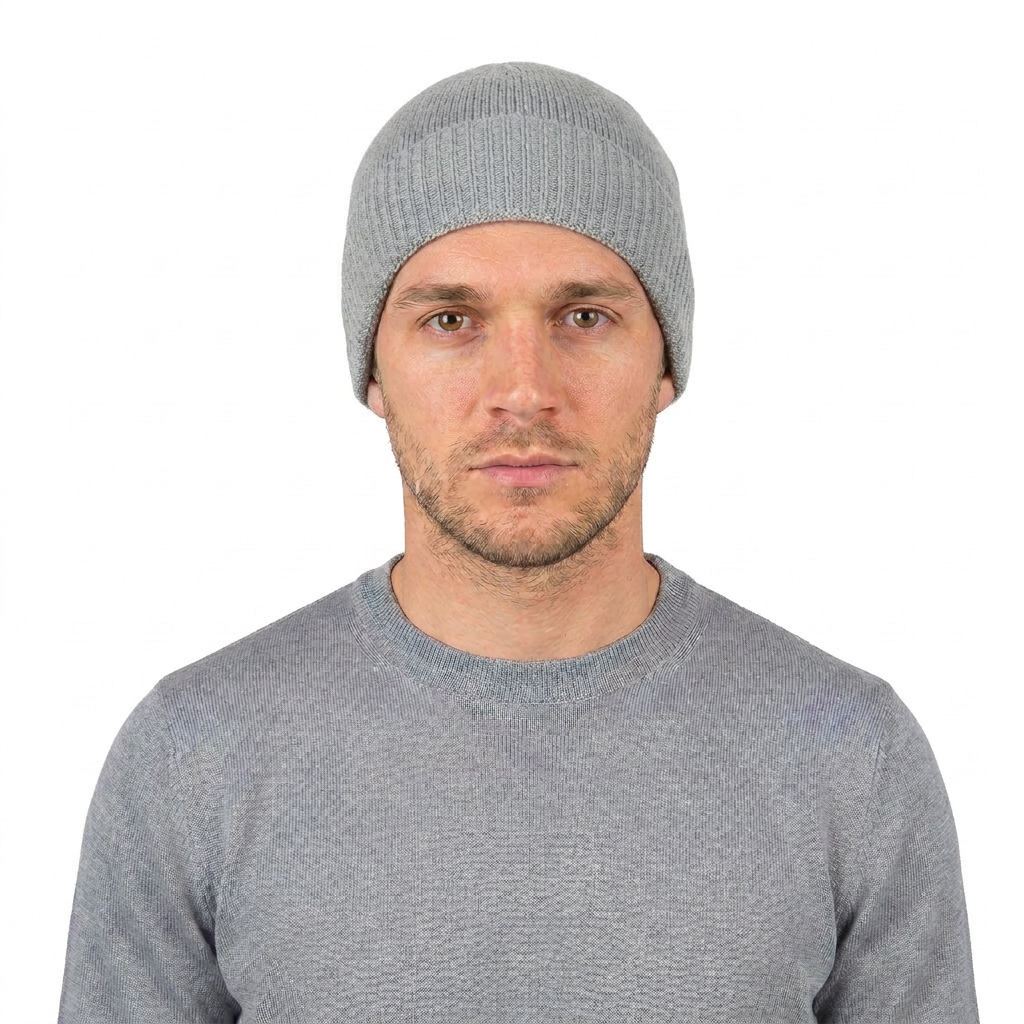 Men's Plain-Knit 100% Cashmere Beanie, gray | Dalle Piane Cashmere