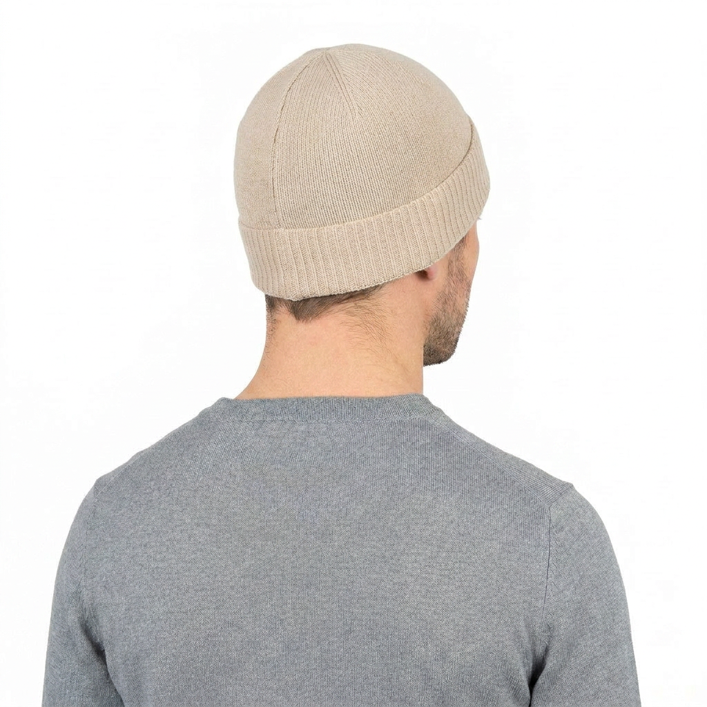 Men's Plain-Knit 100% Cashmere Beanie, beige | Dalle Piane Cashmere