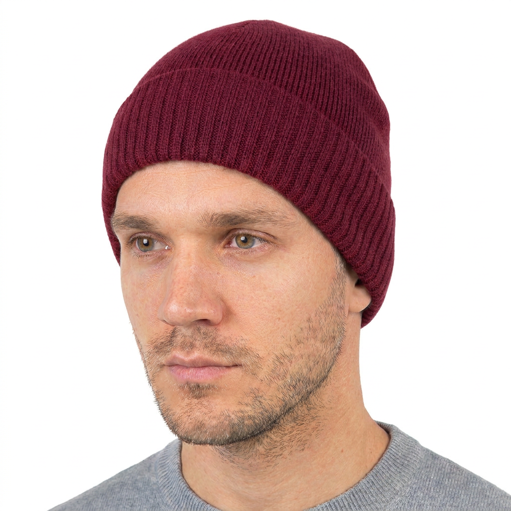 Men's Plain-Knit 100% Cashmere Beanie, burgundy | Dalle Piane Cashmere