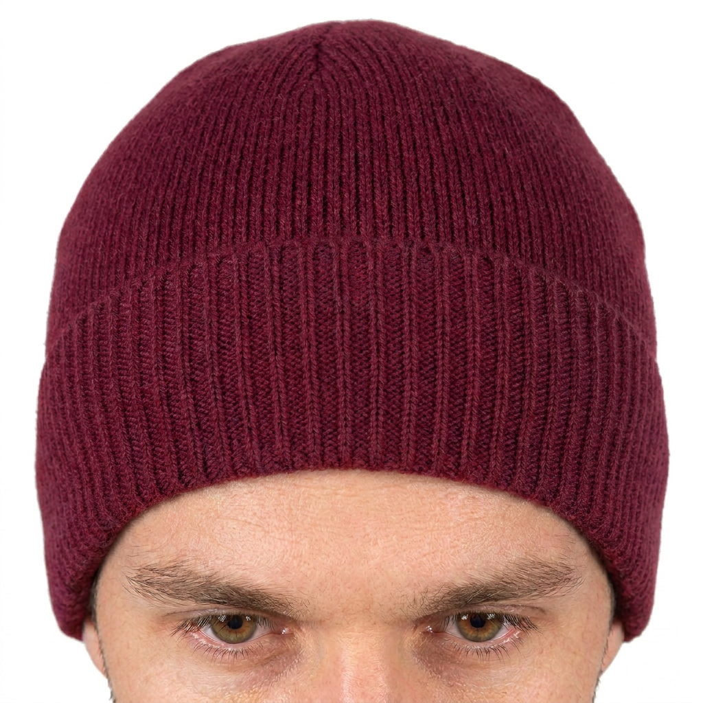 Men's Plain-Knit 100% Cashmere Beanie, burgundy | Dalle Piane Cashmere