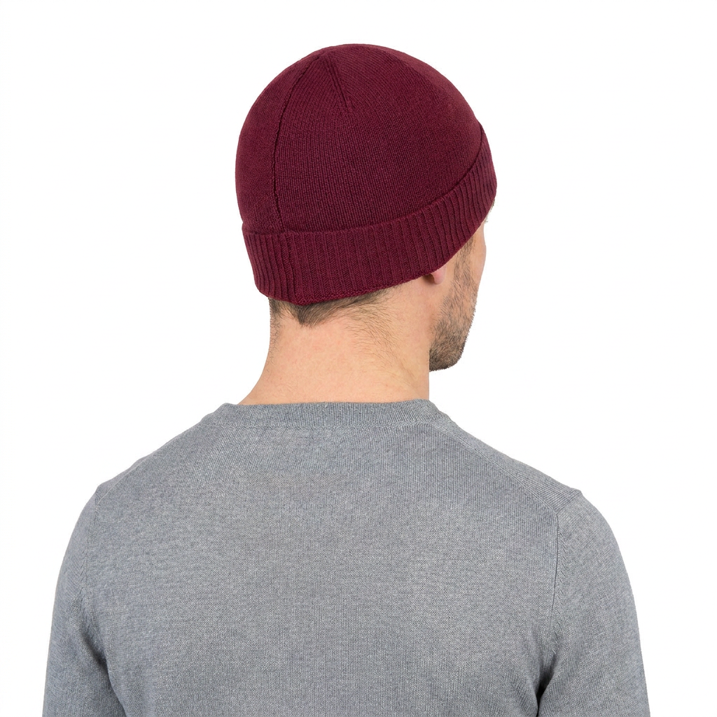 Men's Plain-Knit 100% Cashmere Beanie, burgundy | Dalle Piane Cashmere